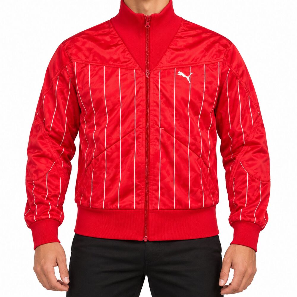 Puma 90’s Red & White Pinstripe Track Jacket # 10 | Size Medium